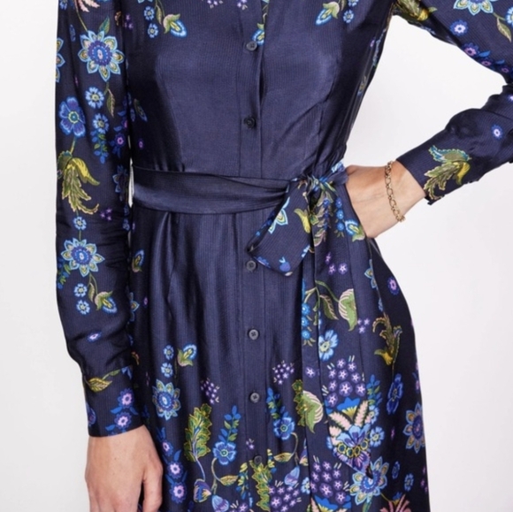 Boden Kate Satin Shirt Dress Navy Floral - Picture 2 of 11